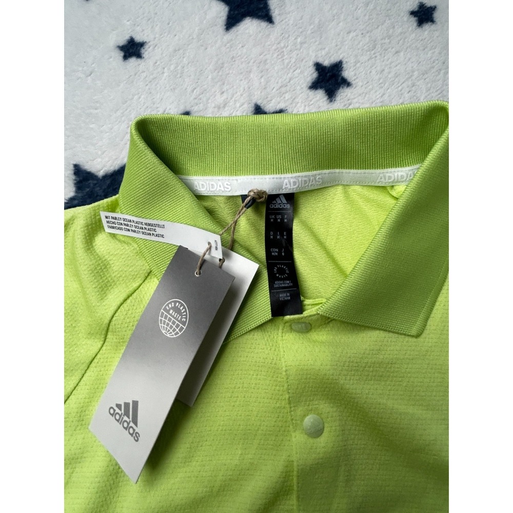Adidas Polo Shirt Mens Medium Green Golf Performance Parley NWT Logo - Picture 3 of 6